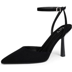 Close Toe Ankle Strap Women Black Heels Pointed Toe Stiletto Pumps Wedding Shoes
